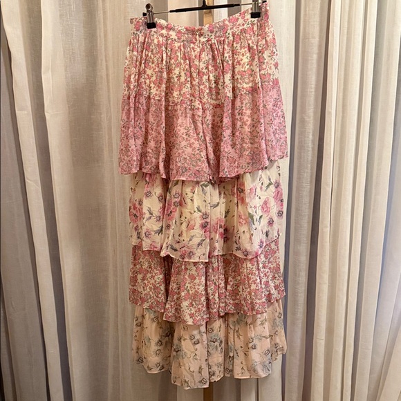 LoveShackFancy Pink and Cream Floral Maxi Skirt - Picture 2 of 11